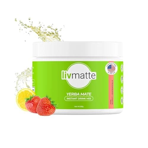 Liv Matte Yerba Mate Instant Tea Powder Sugar Free Natural Caffeine, Strawberry Lemon, 30 Servings - Image 1