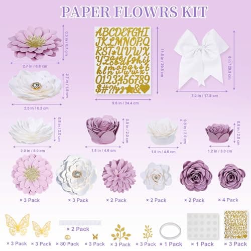 Mverse Graduation Cap Decorations 2026 - Purple Paper Flowers & Gold Butterfly for Grad Cap Topper - DIY Flower Stickers, Glitter Letters & Pearls for Crafts & Shadow Box - Thumbnail 2