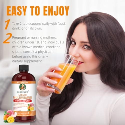Liquid Multivitamin for Hair Growth | Biotin 10000mcg | Hair & Skin Support Supplement | Clinically Tested for Thicker Hair & Skin Elasticity | Suitable for Women & Men, Ages 18+ | 15.22 Fl Oz (1) - Thumbnail 5