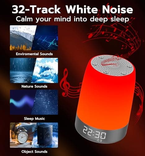 Anweller Smart Red Light Therapy Sleep Device White Noise Sound Machine with 5-Level Red Night Light (620–690nm) 32 White Noise Smart App Control Timer & Wake-Up Alarm Clock - Thumbnail 3