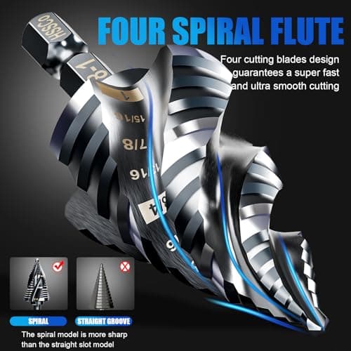 Four Spiral Flute M35 Step Drill Bit Set 1/4"-1"(3 pcs 30 Sizes), 1/4" Shank for Metal Step Drill bit, Impact Resistant Cobalt Step Drill Bit, for Stainless Steel, Wood, Aluminum, Plastic - Thumbnail 4