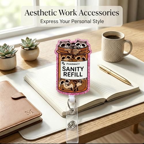 Retractable Badge Reel with Alligator Clip, Heavy Duty, Cute Funny ID Name Tag Holder for Nurses, Doctors, Teachers, and Office (Pink-Procyon lotor) - Thumbnail 2