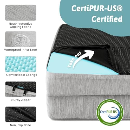 COZY KISS Cooling Dog Bed for Medium Small Size Dogs, Q-Max >0.4 Summer Cool Pet Bed, Orthopedic Foam Dog Sofa with Sides, Bolster Anti-Slip Couch with Washable Removable Cover, M 30x20x6 inch, Grey - Thumbnail 2