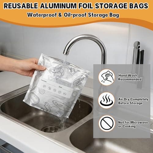 Ciawlro Reusable Aluminum Foil Sealable Storage Bags, 30Pcs Heavy-Duty Aluminum Foil Storage Sealing Bags for Food, Thick Durable Leakproof Stand-Up Freezer Bags for Meat, Fruit & Meal Prep(3 Sizes) - Thumbnail 5