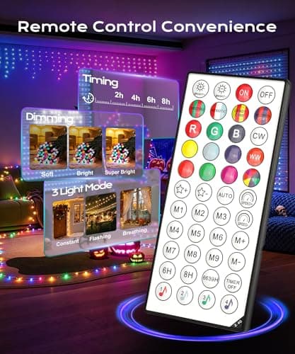 Ecoeve Red White and Blue Lights, 99FT 200 LED 4th of July RGB+IC String Lights Outdoor, Smart App-Controlled 100+ Scene Modes Color Patriotic Light for Indoor Independence Memorial Day Party Holiday - Thumbnail 3