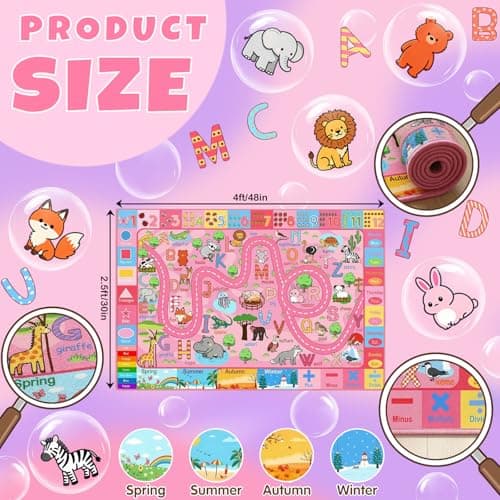 HBUFBUQ 2.5x4 ft ABC Rug for Kids Room Nursery Classroom Rug, Kids Rugs for Playroom Bedroom, Boys Girls Non-Slip Educational Play Mat with Alphabet Numbers Animals Shapes Seasons - Thumbnail 2