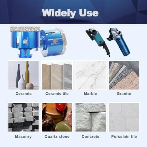 1-1/2 Inch Diamond Core Drill Bit for Porcelain Tile Ceramic Marble Granite Drilling,BRSCHNITT 1pc Vacuum Brazed Diamond Hole Saw with 5/8-11 Thread (38mm) - Thumbnail 3