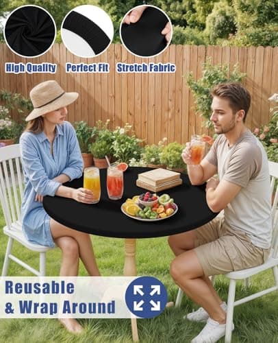 Moosfor Round Spandex Tablecloth 2 Pack, Elastic Fitted Waterproof Tablecloths for 45"-56" Tables, Stretch Washable Picnic Table Cover for Camping, Dining, Indoor and Outdoor, Black - Thumbnail 5