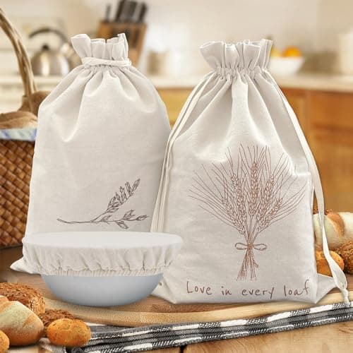 Cacolor ‌2 Pack Reusable Linen Bread Bags for Homemade Sourdough - Eco-Friendly Bread Storage with Proofing Bowl Cover | Baking Accessories & Sustainable Kitchen Essentials - Image 1