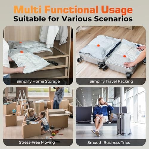 ETENWOLF 15 Pack Reusable Vacuum Seal Bags for Travel with Rechargeable Air Pump,Vacuum Compression Packing Seal for Clothes, Blankets, Seasonal Storage,Carry-On Space Saver Bags in 3 Sizes - Thumbnail 6