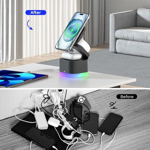 5 in 1 Magnetic Wireless Charger Stand with Night Light, Foldable Wireless Charging Station Built-in Retractable Cable, Fast Wireless Charger for iPhone 17/16/15/14/13/12, Apple Watch, AirPods Pro 3 - Thumbnail 5