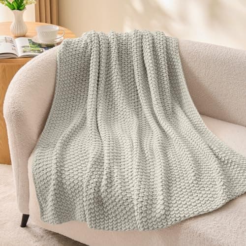 BEDELITE Chunky Cable Knit Throw Blanket for Couch,Super Soft Cozy Woven Blanket for Room Decor,50"x60", Light Grey - Image 1