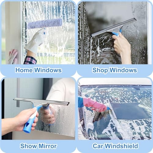 Mitclear Professional Window Cleaning Kit 10IN, Windows Cleaner Tool with Silicone Squeegee, Microfiber Scrubber & Cloth, Window Washing Equipment or Home Shower Glass Doors Car Windshield - Thumbnail 4