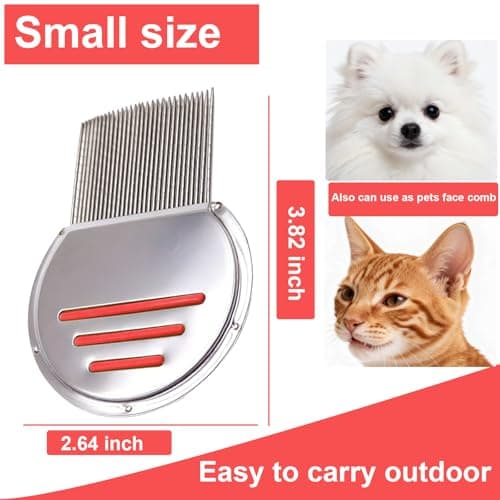 Flea Comb for Cats,Lice Comb for Kids-Stainless Steel Nit Comb Quick Results for Head Lice,Pets Human Peine Para Piojos -Thick Hair&Fine Hair (RED) - Thumbnail 5