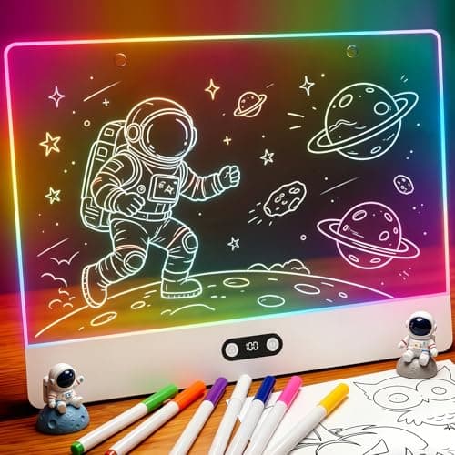 16" LED Drawing Board for Kids, Rechargeable Neon Light Up Drawing Board, Glow Doodle Board, LED Note Board, Dry Erase Board, 8 Markers, Birthday Gifts for Kids Teens Boys Girls