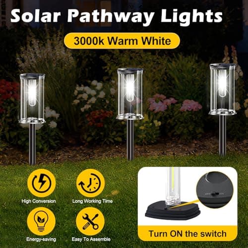 MAOKOT 12 Pack Solar Lights Outdoor,IP65 Waterproof Solar Pathway Lights Outdoor Garden Light, Solar Lights Pathways Cool White LED Landscape Lighting for Walkway, Driveway, Yard, Patio, Garden Decor - Thumbnail 3