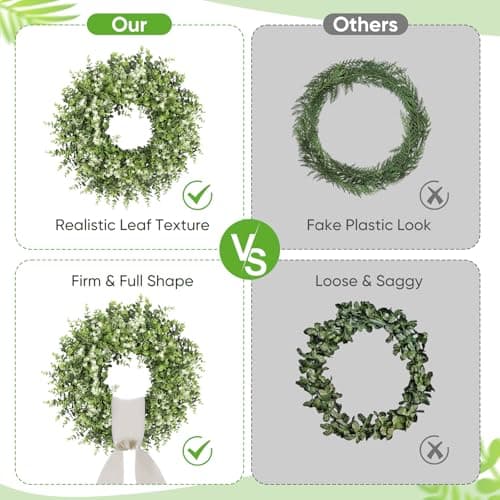 26 Inch Large Artificial Boxwoods Wreath for Front Door Outside All Season - Thumbnail 5