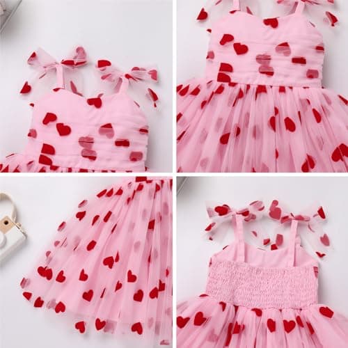 Girl Valentine's Day Outfit: Toddler Baby Girls Tutu Dress Flower Sleeveless Backless Pageant Princess Birthday Party Dresses Sequin Tulle Bowknot Cake Smash Photo Shoot Outfits Pink Heart 12-18Months - Thumbnail 6