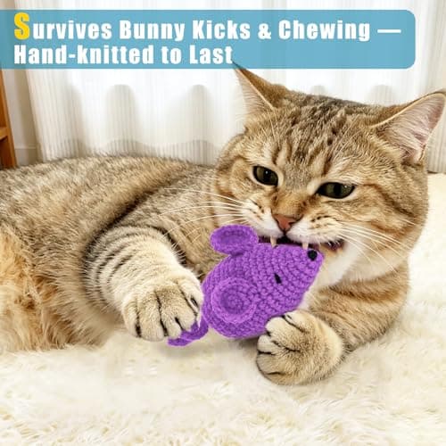 Retro Shaw Catnip Toys Crochet Mice Cat Toys, 3 Pcs Durable Yarn Cat Mouse Toys for Indoor Cats, Stuffed with Natural Catnip & Silvervine Blend, Handmade Interactive Kitten Chew Toy for Teeth Cleaning - Thumbnail 4