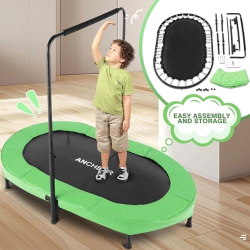 ANCHEER Trampoline for Kids, 56" Double Toddler Trampoline with Adjustable Handlebar, 220LBS Weight Capacity - Indoor/Outdoor Foldable Jumper for 2+ Users (ASTM Certified) - Thumbnail 3