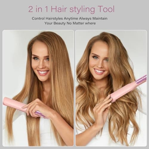 ZZR SEVEN Hair Straightener, 1.25” Flat Iron and Curler 2 in 1, Ceramic Coating, Quick Heat Up, 4 Temp. Options, for All Hair Type, Less Frizz, Shinier and Smoother, Dual Voltage for Travel (Pink) - Thumbnail 3