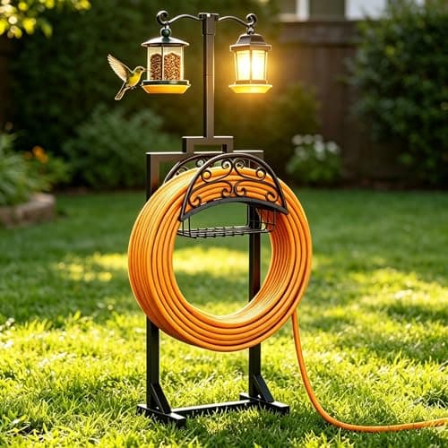 Oursieez Garden Hose Holder with Shepherds Hooks - Freestanding Metal Water Hose Holder Stand Holds 160ft, Heavy Duty Garden Hanger Storage Rack for Outside Yard Lawn Farm - Thumbnail 3