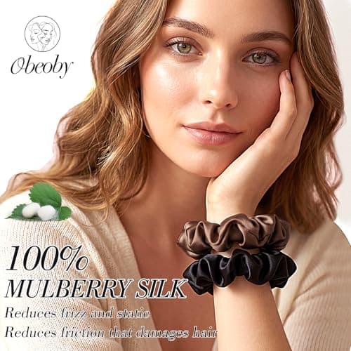 100% Mulberry Skinny Scrunchies for All Hair Types, 4 Pack 2.7inch Silk Hair Ties No Damage Reduce Fracture Indentations for Women Girls - Thumbnail 2