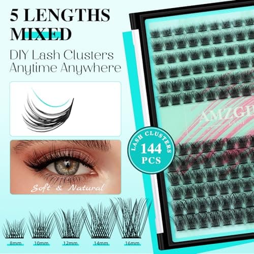 Lash Clusters 144Pcs Eyelash Extension Midnight Lashes Extensions Natural Cluster Lashes for Individual Eyelashes Extension by AMZGlRL(D-Mix8-16mm) - Thumbnail 2