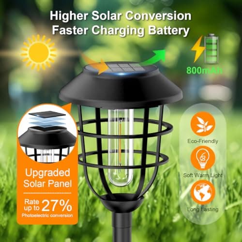 Bright Solar Lights Outdoor, Metal Solar Pathway Lights Outdoor IP65 Waterproof 6 Pack Solar Garden Lights with Auto On Off for Yard, Patio, Walkway, Driveway and Landscape Decoration,Warm White - Thumbnail 5