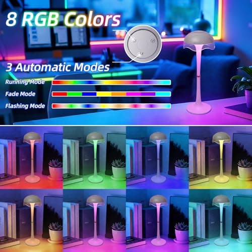 DEXULESA Cordless Table Lamp, Portable Battery Operated Touch Control Lamp with 3 Colors & 7 RGB Stepless Dimmable, Rechargeable Table Lamp for Home Office/Dinner/Restaurant/Bedroom (White) - Thumbnail 4