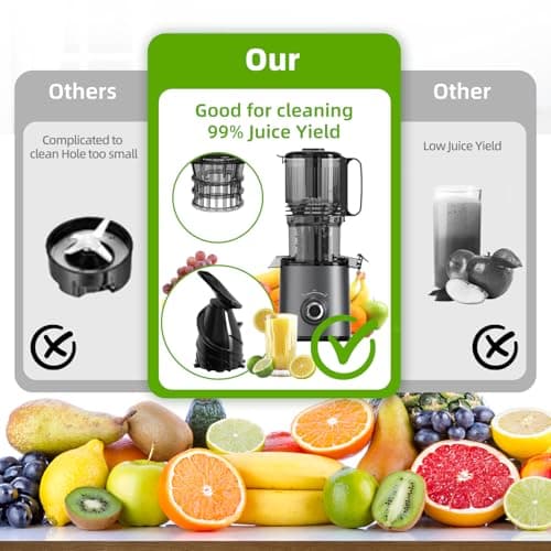 ​Budsom Cold Press Juicer Machine: 300W Slow Masticating Juicer for Whole Fruits & Vegetables, 5.3" Wide Feed Chute, High Juice Yield, Easy to Clean, Quiet 55 RPM, Juice Extractor for Home & Kitchen - Thumbnail 6