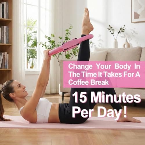 ElaraFit Home Pilates Ring and Ball Set for Women with 5 Resistance Bands 13 inch Magic Circle Workout Starter Kit for Beginners Full Body Toning 15 Min Daily Routine,Pink Mix - Thumbnail 4