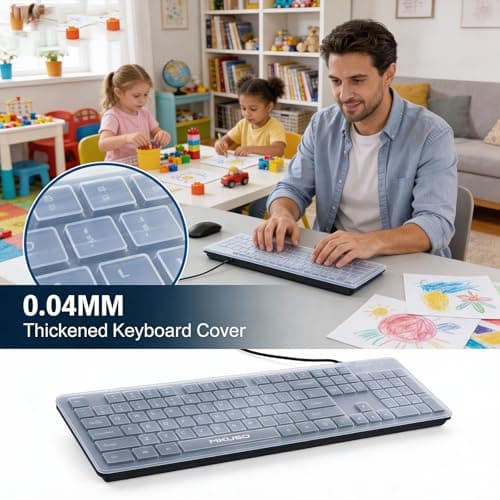 MIKUSO Wired Computers Keyboard with Cover Comfortable Hand Feel,Laser Engraved Characters,12 Multimedia Keys USB Interface Suitable for Laptop PC,Full Size 104 Keyboards, Plug and Play, Office - Thumbnail 2