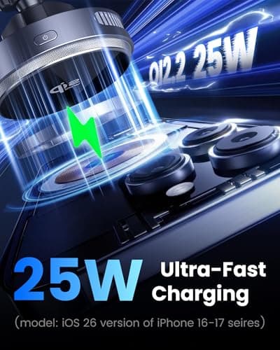 Qi2.2 25W Wireless Car Charger Magnetic Phone Holder Mount for Magsafe with Cooler for Air Vent, Wireless Fast Charger 25W for iPhone 16-17 Series with iOS 26,15W for iPhone 12-15 (Grey) - Thumbnail 3