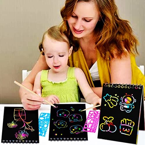 JUNQIU Scratch Paper Art for Kids, 2 Pack Bulk Rainbow Scratch Paper Crafts Toys for 3 4 5 6 7 8 9 10 Years Old Girls Kids Birthday Gifts - Thumbnail 5