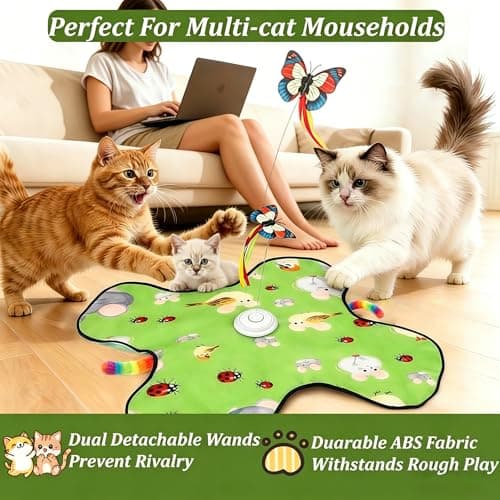 VEHICAR Interactive Cat Toys for Indoor Cats, 3-in-1 Interactive with Fluttering Butterfly Moving Concealed Feathers 3 Prey Sounds, Rechargeable Touch Activated for Bored Indoor Adult Cats Kittens - Thumbnail 6