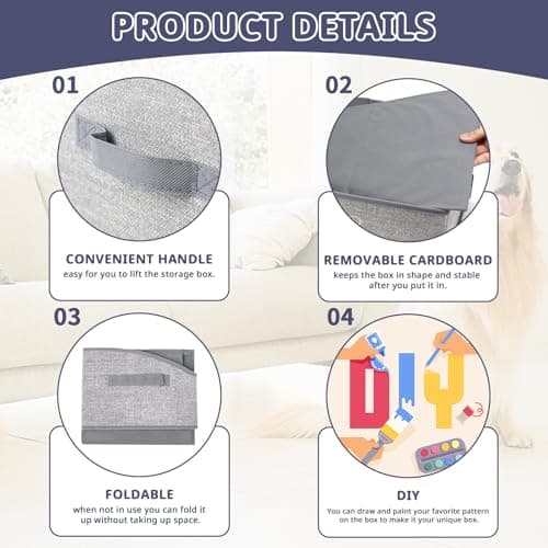 COSOWO Foldable Pet Toy Storage Box with 3 Handles, Portable Organizer Basket for Dog Toys, Blankets & Accessories, White Dogs - Thumbnail 4