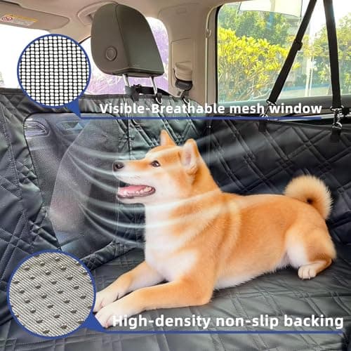 Junpee Hard Bottom Dog Car Seat Cover for Back Seat, 100% Waterproof Faux Leather with Non-Slip Base, Back Seat Extender with Mesh Window, Safe for Cars SUVs Trucks - Thumbnail 4