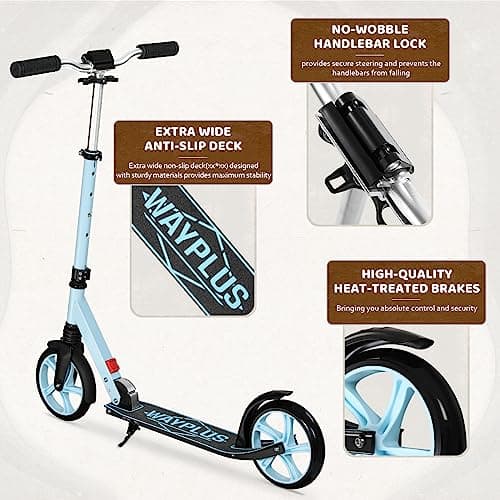 WAYPLUS Kick Scooter for Kids and Teens, Blue, 8-Inch, Foldable, Lightweight, Safety Features, Smooth Ride, Adjustable Height - Thumbnail 6