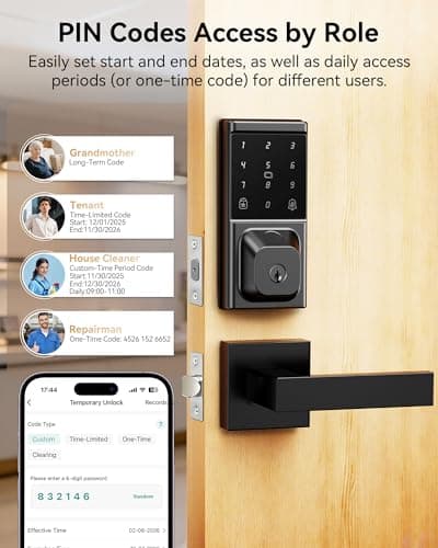 IBLOG Smart Deadbolt Lock with 2 Lever Handles, Keyless Entry Door Lock Set, Fingerprint, Touchscreen Keypad, APP Control, Temporary Passcode, Auto Lock, IP54 Waterproof, Easy Install for Front Door - Thumbnail 5