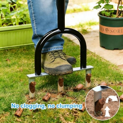 Manual Lawn Aerator Tool, 3 Hollow Tines Plug Lawn Core Aerator, Heavy Duty Hand Soil Aerator Tool with Adjustable Handle, Grass Aeration Garden Tools for Lawn Care, Compacted Soil, Yard - Thumbnail 3