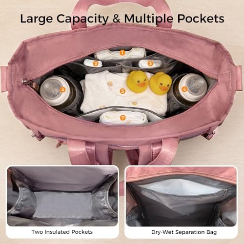 Allovely Diaper Bag Backpack, Large Baby Diaper Bag with Changing Pad, Baby Bag for Mom with Quick-access Insulated Pockets, Lightweight Multipurpose Travel Backpack (Dark Pink) - Thumbnail 3
