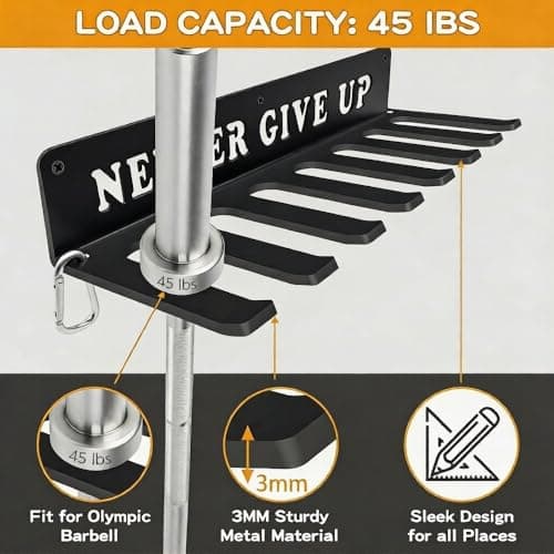 Gym Home Rack 8 Hook Heavy-Duty Wall-mounted Organizer Multi-Purpose Workout Gear Wall Hanger Storage for Resistance Bands Jump Ropes Lifting Belt Fitness Bands Barbells Carabiners Included (NEVER GIVE UP) - Thumbnail 4