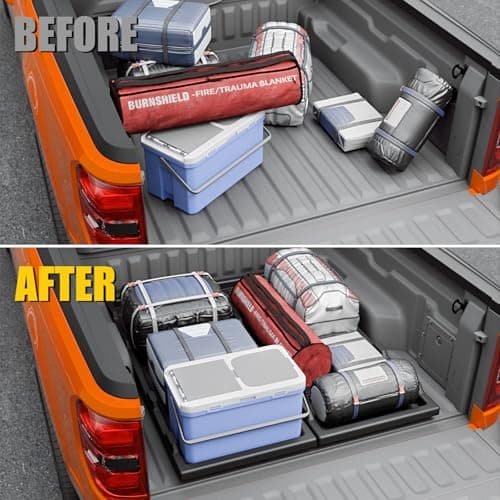 Maxzina Slide-Out Truck Bed Cargo Tray Compatible with 2022-2025 2026 Ford Maverick HDPE Lightweight Sliding Organizer Trolley System for 2024 Maverick Accessories (4.4FT+ Bed ONLY) - Thumbnail 2