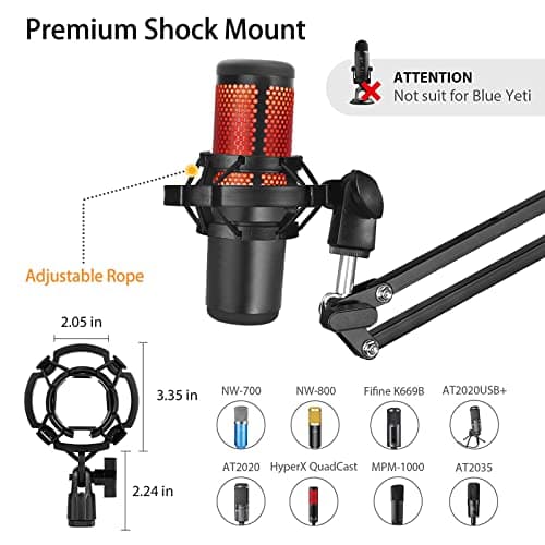 Luling Arts Boom Arm Suspension Mic Heavy Duty Microphone Arm for Blue Yeti, Hyperx Quadcast, Adjustable Boom Mic Stand Desk with Pop Filter, 1/4“-3/8“-5/8“ Adapter, Mic Mounts,Broadcast - Thumbnail 6