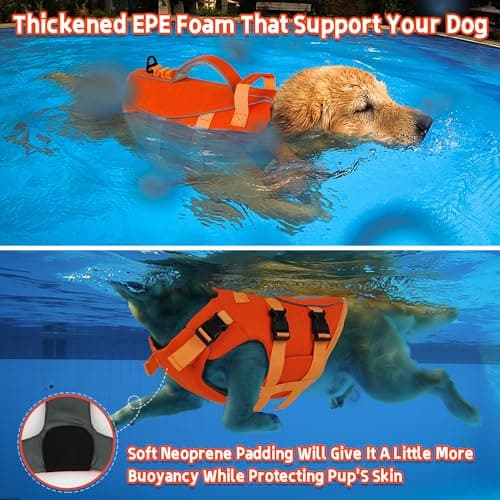 Dogcheer Dog Life Jacket with Double Rescue Handle, Reflective Dog Life Vest for Swimming Boating, Adjustable Pet Swim Vest Dog Flotation Device DFD for Small Medium Large Dogs - Orange L - Thumbnail 3