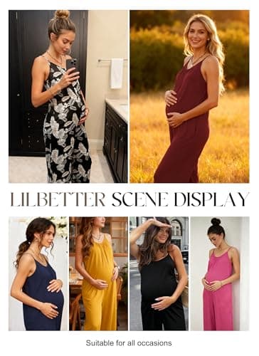 LILBETTER Loose Jumpsuits for Women Casual Summer Sleeveless Rompers Wide Leg Boho One Piece Outfits with Pockets Adjustable Strap(Wine Red Medium) - Thumbnail 3