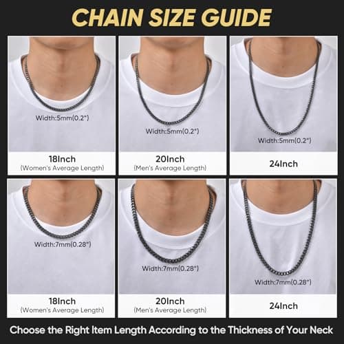 VNOX Silver Grey 7 MM Cuban Chain Necklace for Men,Cool Mens Stainless Steel Link Necklaces Hip Hop Jewelry Gifts for Boyfriend No Tarnish 20 Icnhes - Thumbnail 5