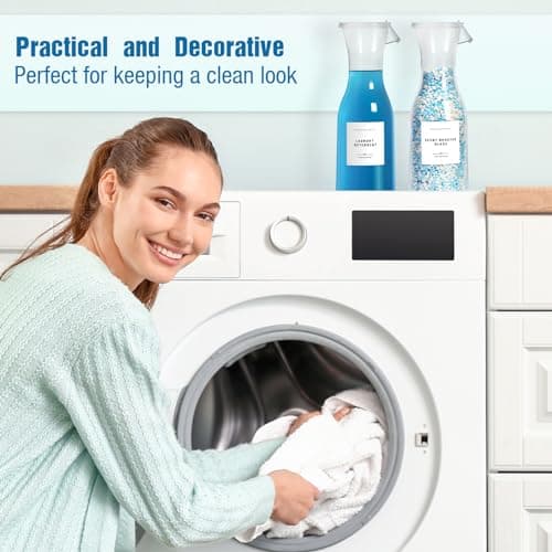 GIXSEGIE Laundry Detergent Dispenser Bottle 40oz with Waterproof Label for Detergent, Soap, Fabric Softener, Scent Booster Beads, Sturdy PET Bottle for Laundry Room Decor 3 Pack - Thumbnail 4