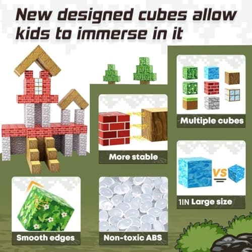 Large Magnetic Blocks 1 inch Magnetic Building Blocks for Kids Age 3-5 5-7 6-8, Magnet Learning Sensory Toys, Game Inspired Building Craft, Holiday Toys Easter Gifts, Mine Magnet World Stacking Cubes - Thumbnail 3